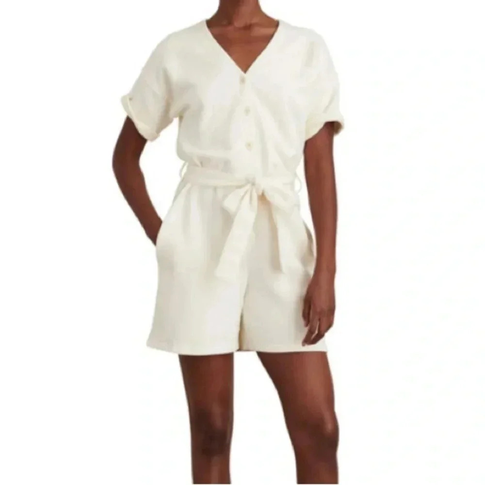 Alex Mill French Terry Romper Playsuit Cream V-Neck Women's Size Medium